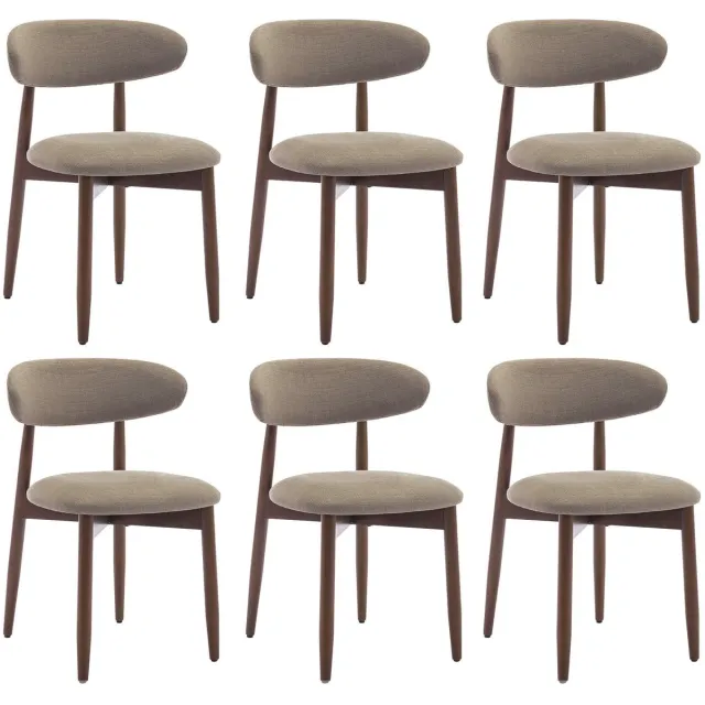 COLAMY Houten eetkamerstoelen - set van 6 - Moderne met stof beklede keukenstoelen - Boerderij eetkamerstoel- camel