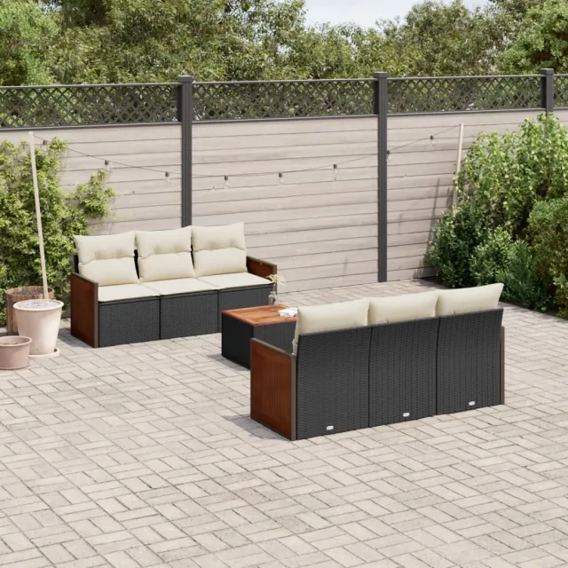 vidaXL 7-delige Loungeset met kussens poly rattan zwart, foto 2