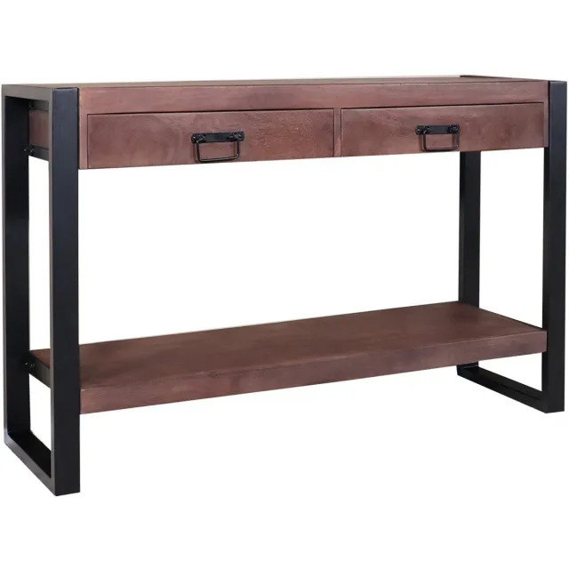 Lizzely Garden & Living Bijzettafel 120cm duurzaam mangohout Vera walnoot industrieel side table