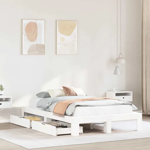 vidaXL Bedframe zonder matras massief grenenhout wit 120x190 cm