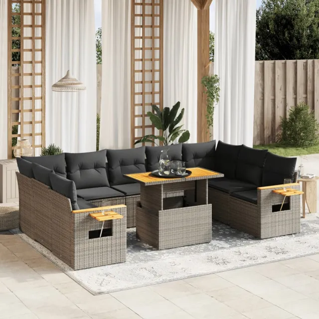 vidaXL 10-delige Loungeset met kussens poly rattan grijs, foto 2