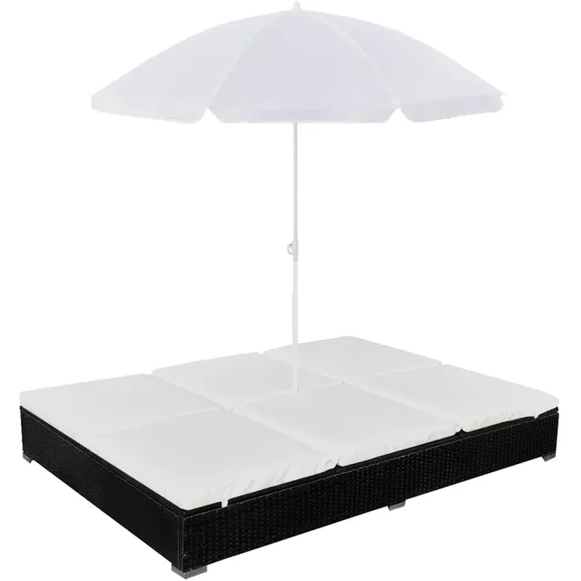 vidaXL Loungebed met parasol poly rattan zwart, foto 2