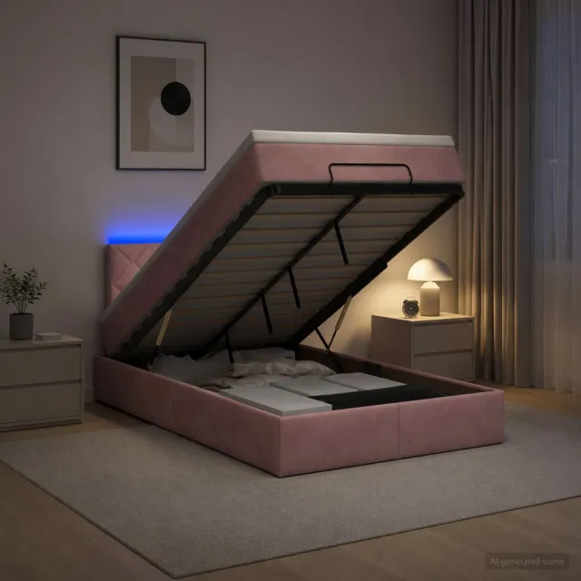 vidaXL Ottoman Bed met Matrassen en LED Roze 120 x 200 cm fluweel