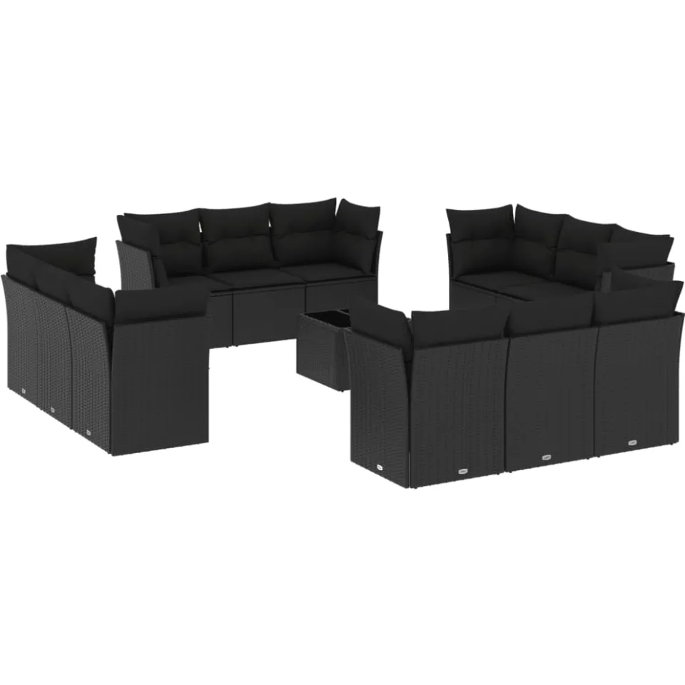 vidaXL 13-delige Loungeset met kussens poly rattan zwart