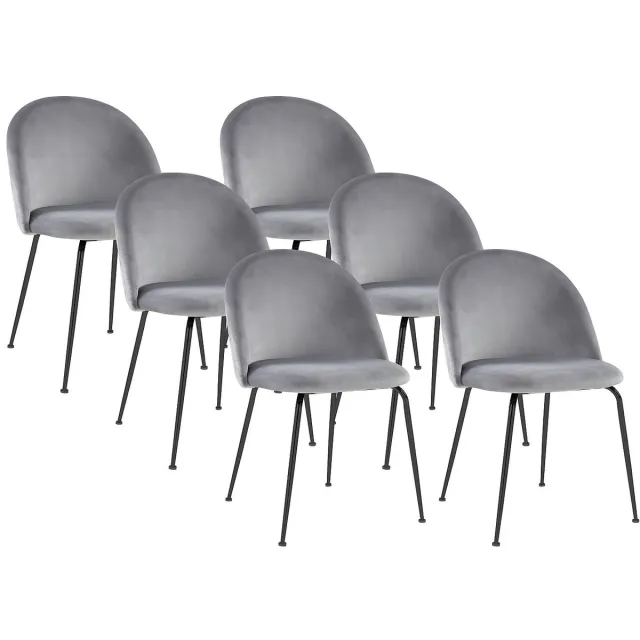 Vente-unique Set van 6 stoelen MELBOURNE - Fluweel en mat zwart metaal - Grijs