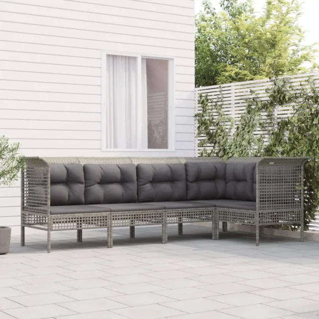 vidaXL 5-delige Loungeset met kussens poly rattan grijs, foto 2