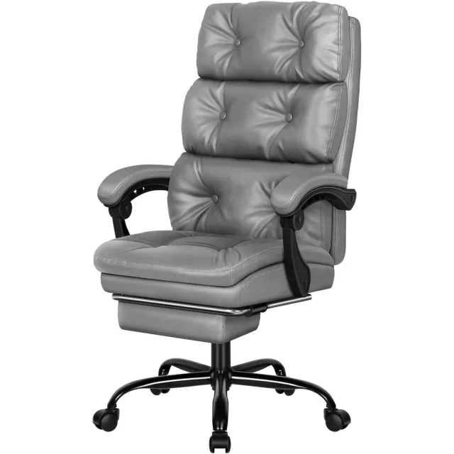 Alfordson bureaustoel Ergonomische directiestoel - In hoogte verstelbaar en comfortabel Hoek van rugleuning tussen 90°- 150°, grijs