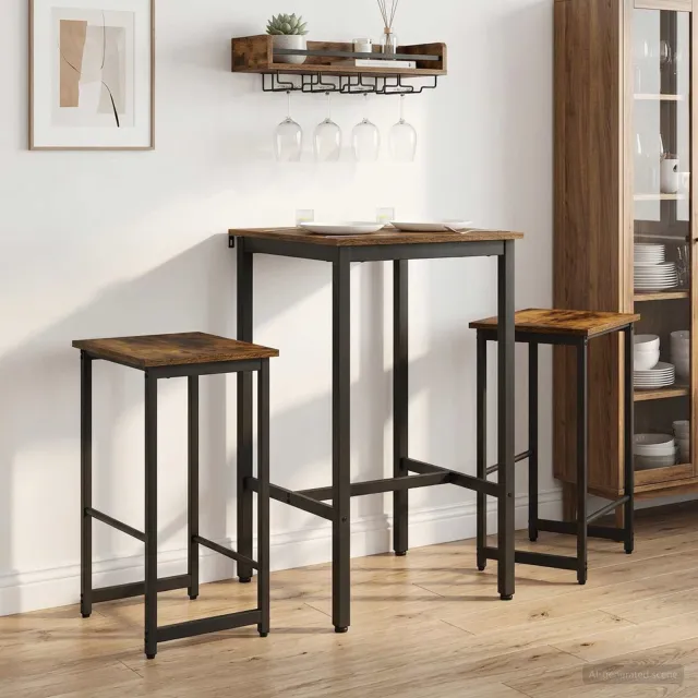 vidaXL Barkruk 2 st Gerookt eiken 40 x 32 x 64 cm Bewerkt hout, foto 2