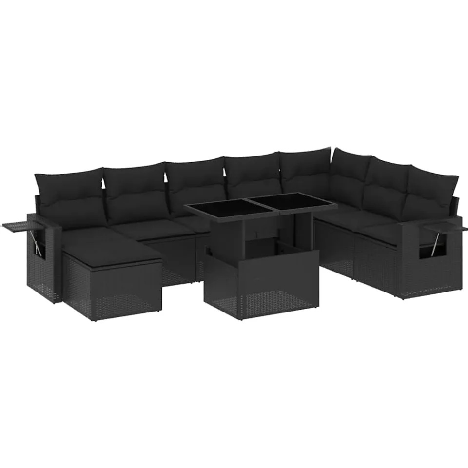 vidaXL 8-delige Loungeset met kussens poly rattan zwart