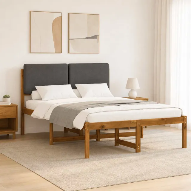 vidaXL Bedframe met gestoffeerd hoofdbord Naturel en donkergrijs Tan