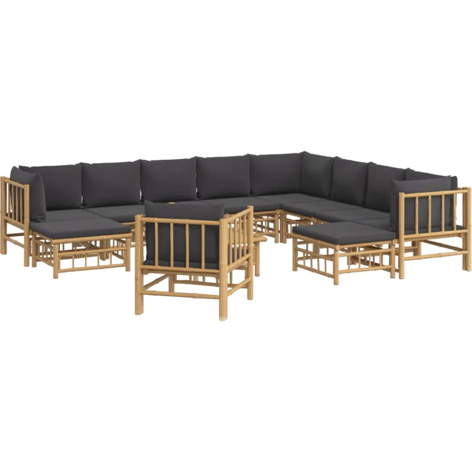 vidaXL 12-delige Loungeset met kussens bamboe donkergrijs bruin, foto 3