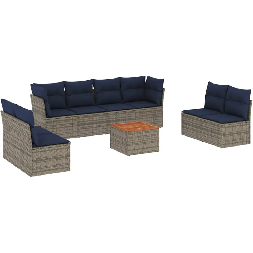 vidaXL 9-delige Loungeset met kussens poly rattan grijs, foto 3