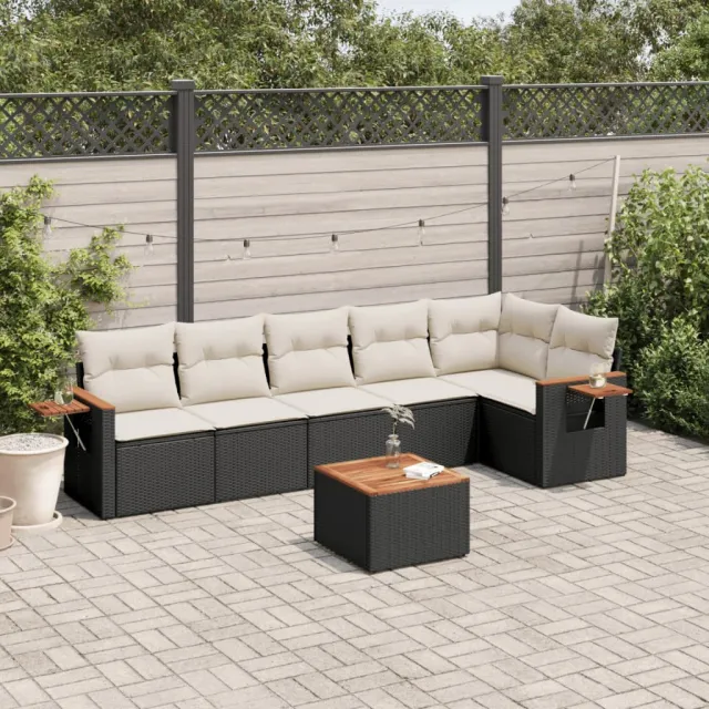 vidaXL 7-delige Loungeset met kussens poly rattan zwart, foto 2