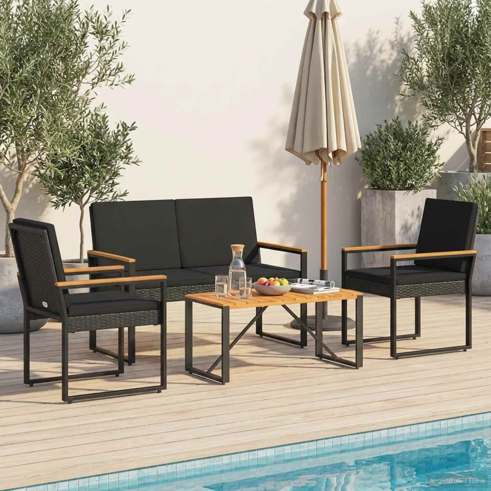 vidaXL Buitenmeubelset 4 st Zwart poly rattan, foto 3