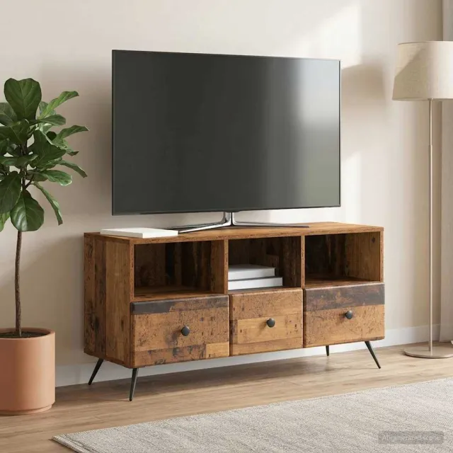 vidaXL TV-kast met lade Oud hout 102 x 34,5 x 50 cm Bewerkt hout bruin, foto 2