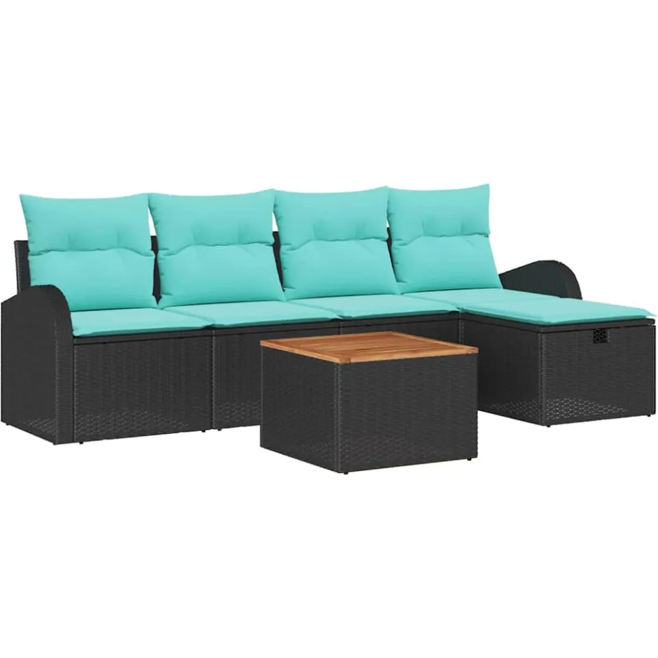 vidaXL Tuin Sofa Set 6 st Zwart Poly riet