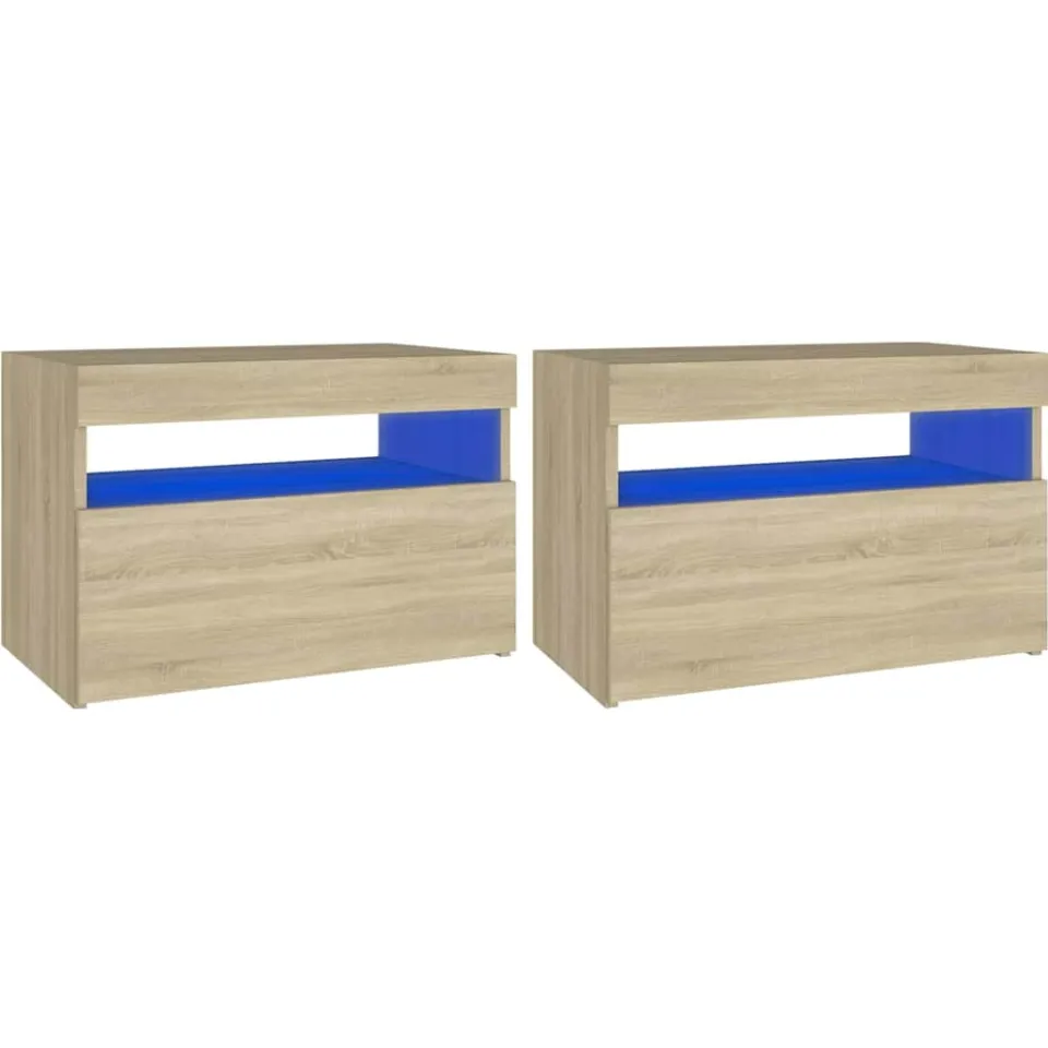 vidaXL Nachtkastjes 2 st LED-verlichting 60x35x40 cm sonoma eikenkleur Bruin