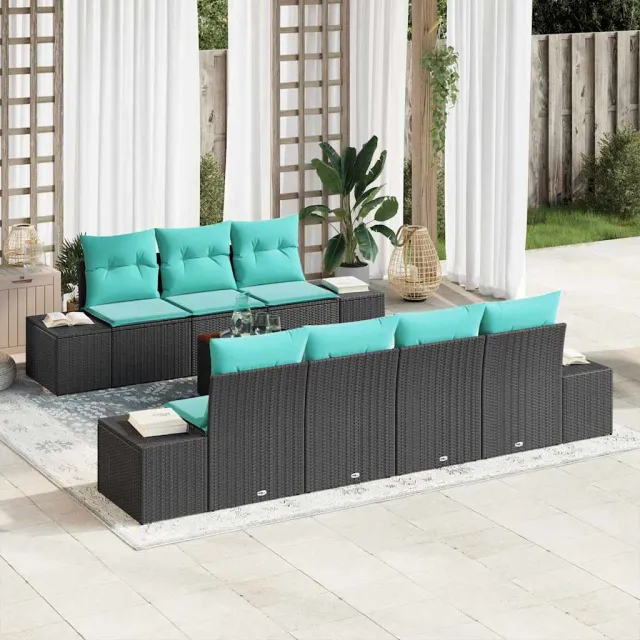 vidaXL Tuinbankenset 8 st Zwart en Turquoise poly rattan, foto 2