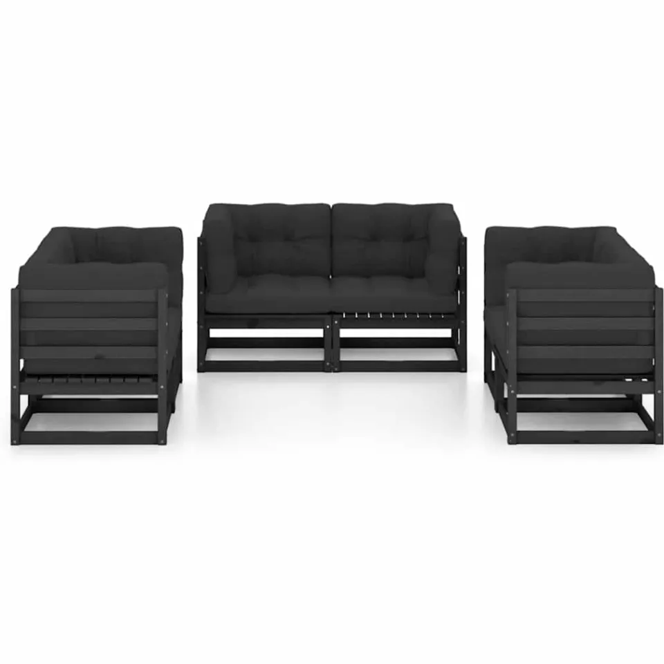 vidaXL 6-delige Loungeset met kussens massief grenenhout zwart