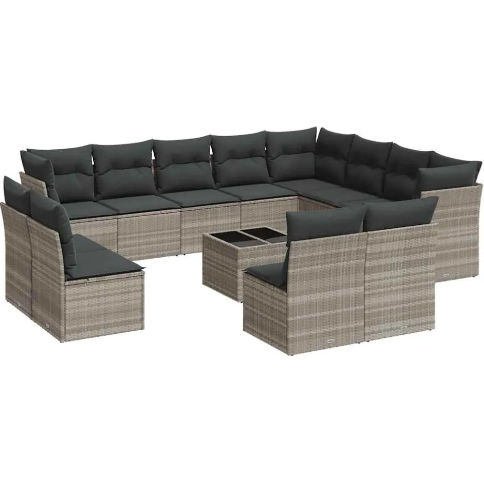 vidaXL 13-delige Loungeset met kussens poly rattan lichtgrijs grijs, foto 3
