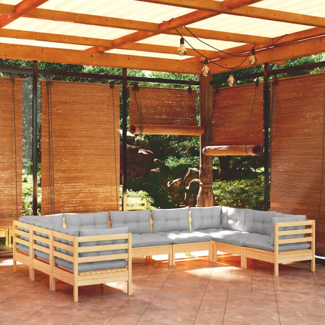 vidaXL 9-delige Loungeset met grijze kussens grenenhout grijs, foto 2