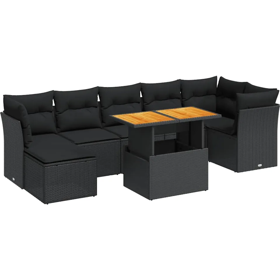 vidaXL 8-delige Loungeset met kussens poly rattan zwart, foto 3