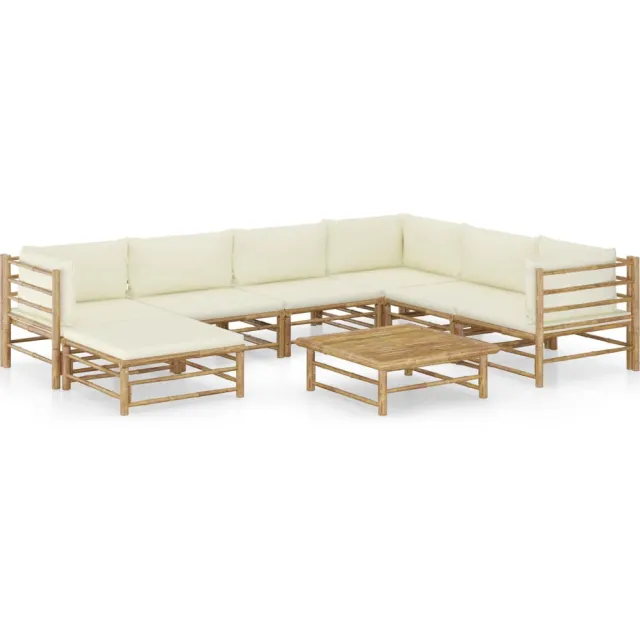 vidaXL 8-delige Loungeset met crèmewitte kussens bamboe