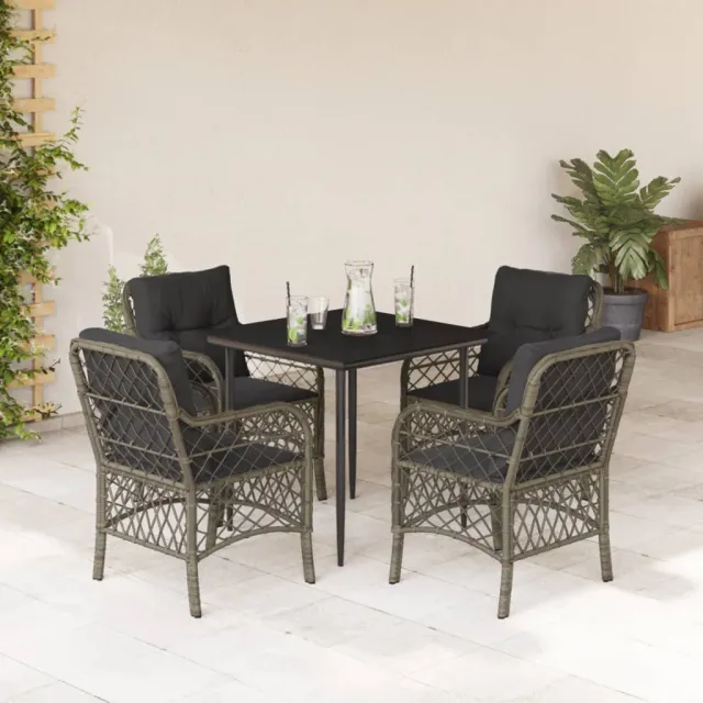 vidaXL 5-delige Tuinset met kussens poly rattan grijs, foto 2