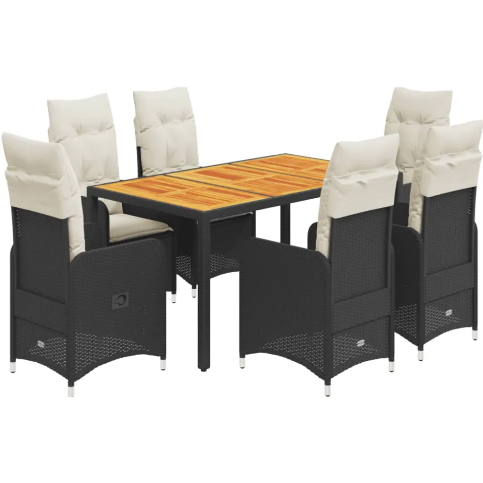vidaXL 7-delige Bistroset met kussens poly rattan zwart
