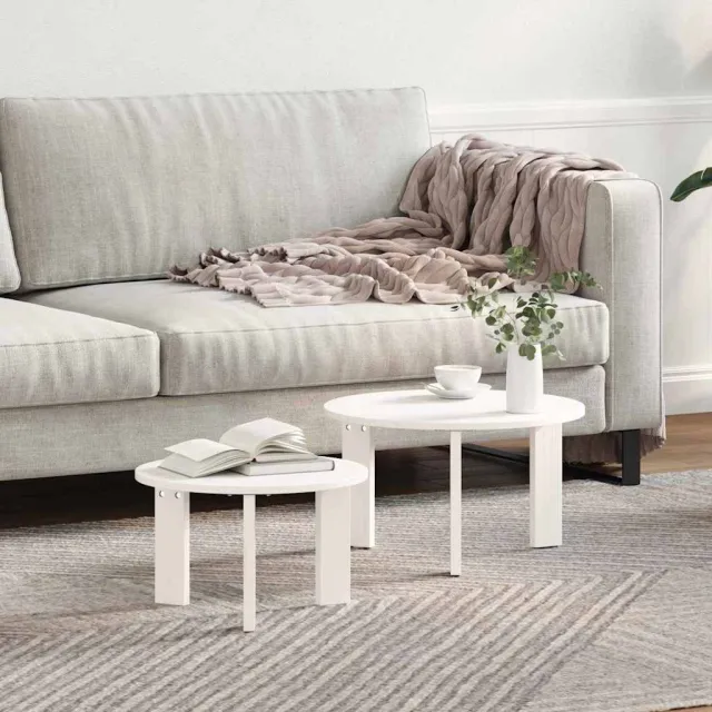 vidaXL Salontafel 2 st Wit 47,5 x 47,5 x 27 cm Massief grenenhout, foto 2