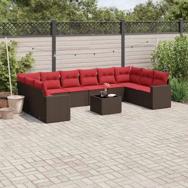 vidaXL 11-delige Loungeset met kussens poly rattan bruin, foto 2