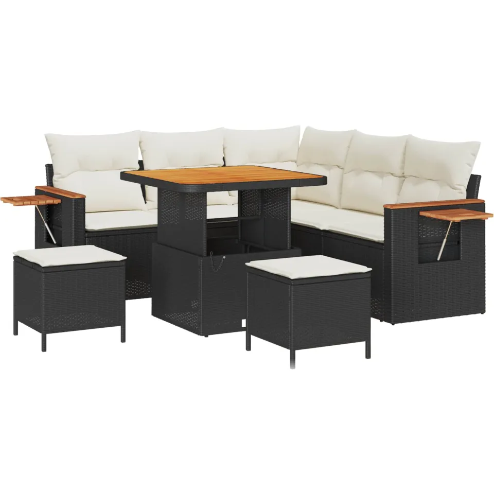 vidaXL Tuinbankenset 8 st Zwart poly rattan