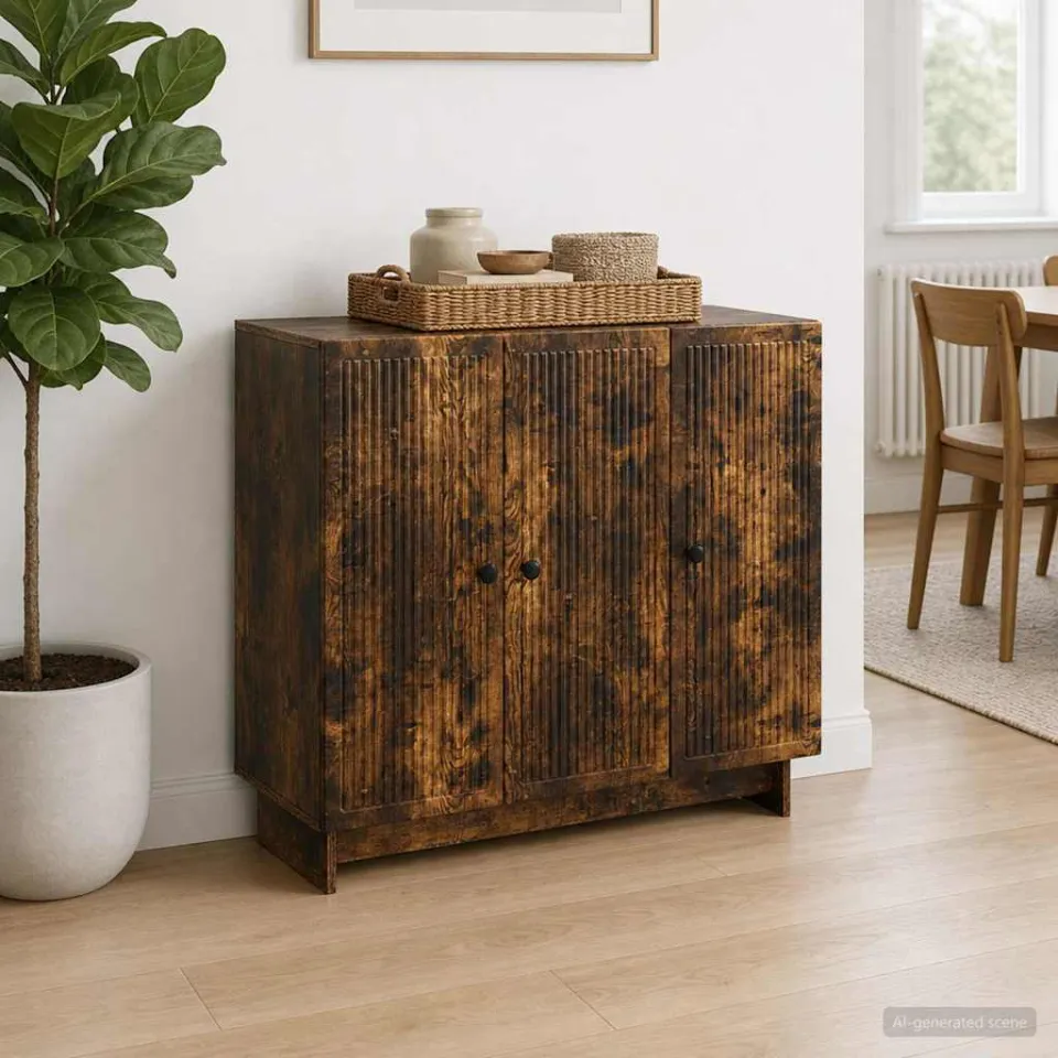 vidaXL Dressoir Gerookt eiken 89 x 34,5 x 80 cm Bewerkt hout, foto 3