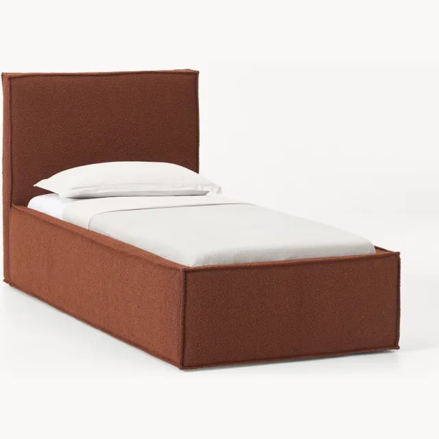 Westwing Collection Gestoffeerd bouclé eenpersoonsbed Dream Terracotta