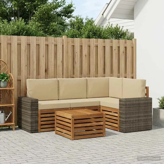 vidaXL Buiten bankenset 5 st 4-zits Natuurlijk en Beige
