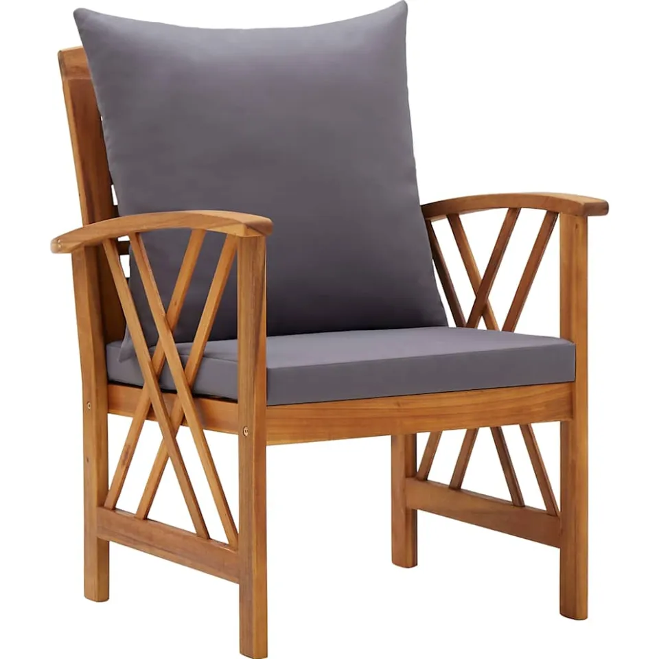 vidaXL 4-delige Loungeset met kussens massief acaciahout grijs, foto 4
