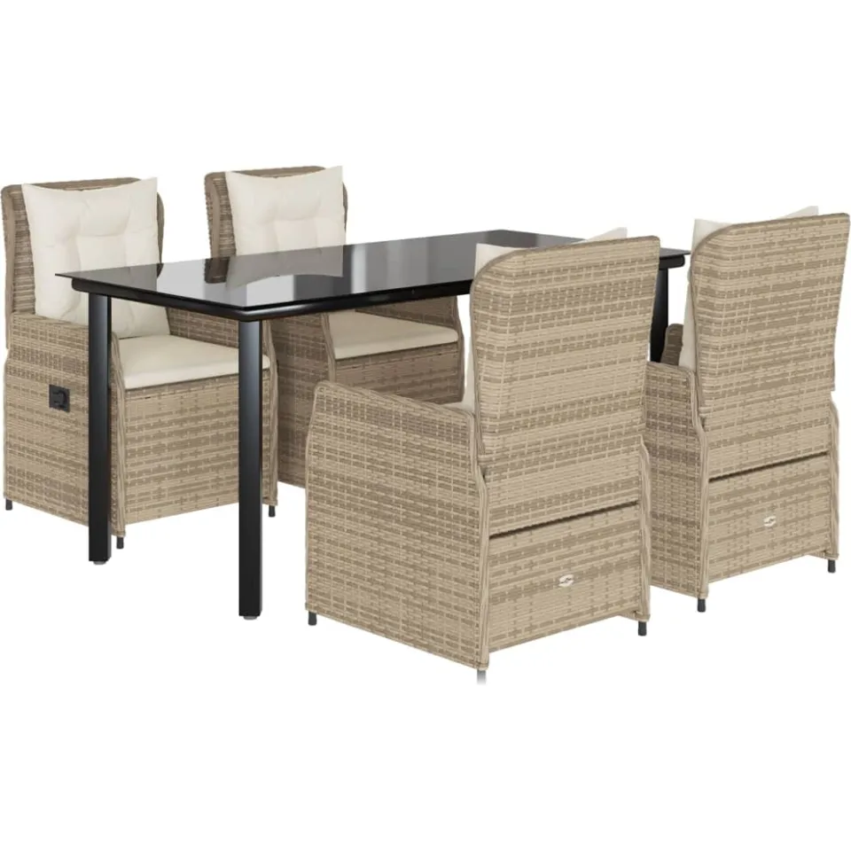vidaXL 5-delige Tuinset met kussens poly rattan beige, foto 3