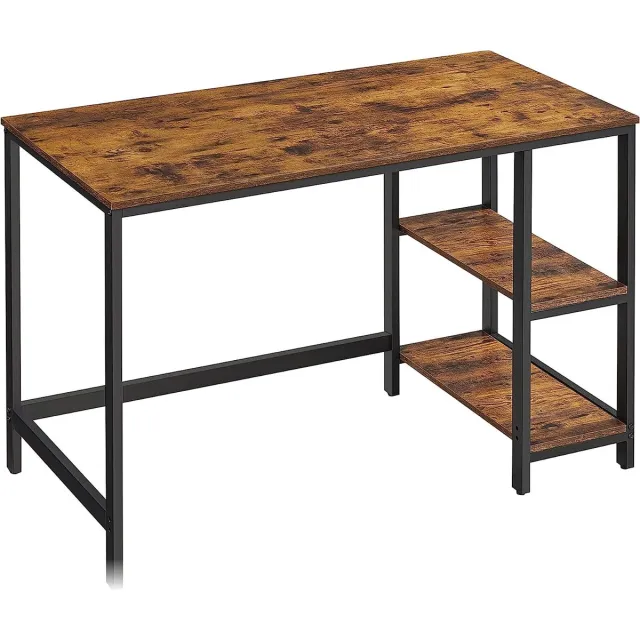 FurnStar Bureau - computertafel - pc-tafel - bureautafel - met 2 planken rechts of links 120 x 60 x 75 cm - voor kantoor - woonkamer - stalen frame - industrieel ontwerp - vintage bruin-zwart