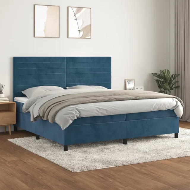 vidaXL Boxspring met matras fluweel donkerblauw 200x200 cm blauw