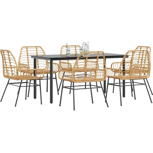 vidaXL 7-delige Tuinset poly rattan glas bruin