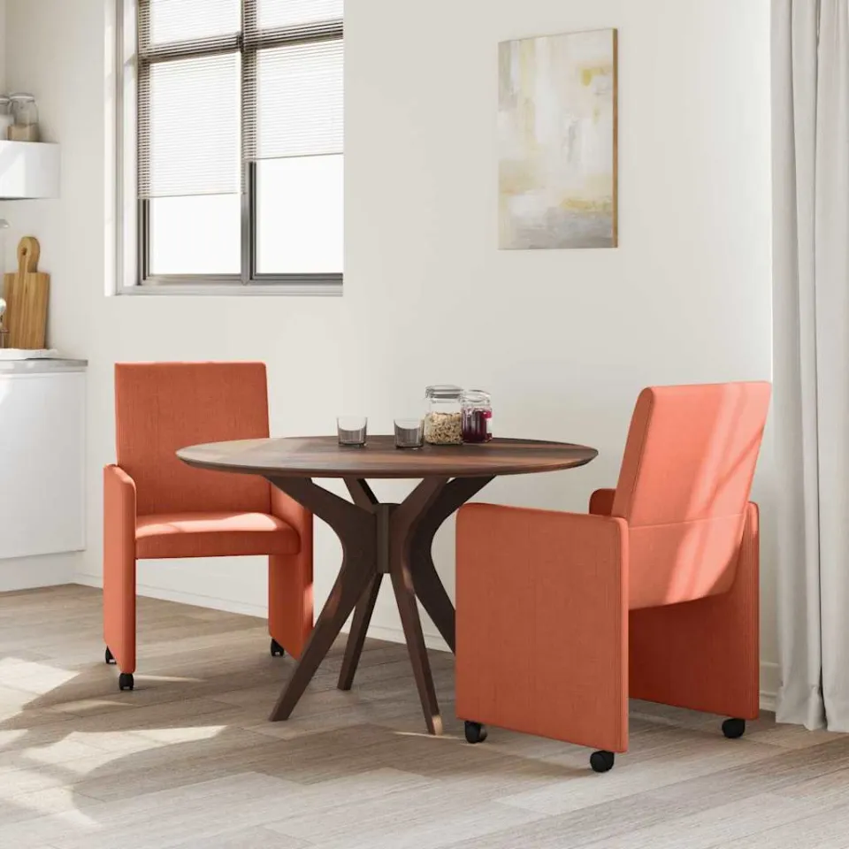 vidaXL Eetkamerstoelen met Wieltjes 2 st Katoenen stof Rood-oranje, foto 2