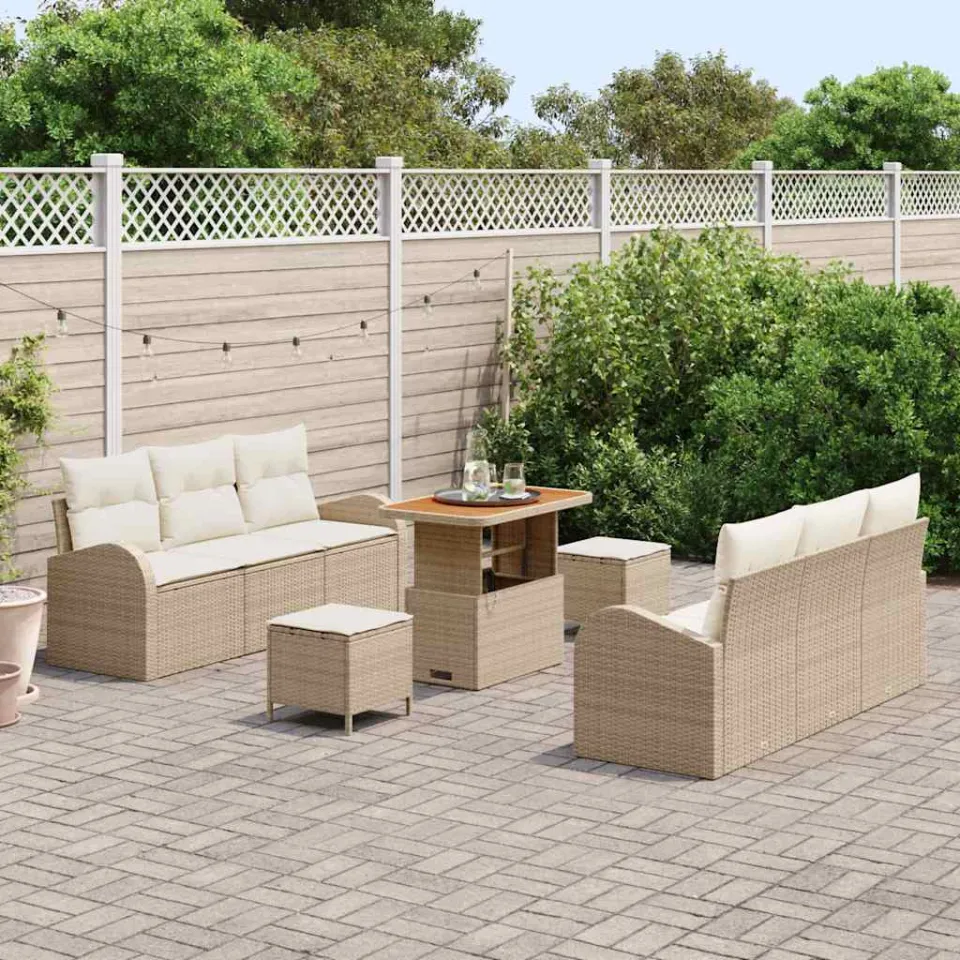 vidaXL Tuinbankenset 9 st Beige poly rattan, foto 3