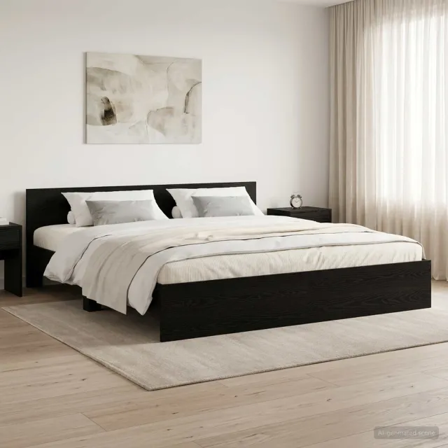 vidaXL Bedframe met hoofdbord Zwart eiken 200 x 200 cm Bewerkt hout