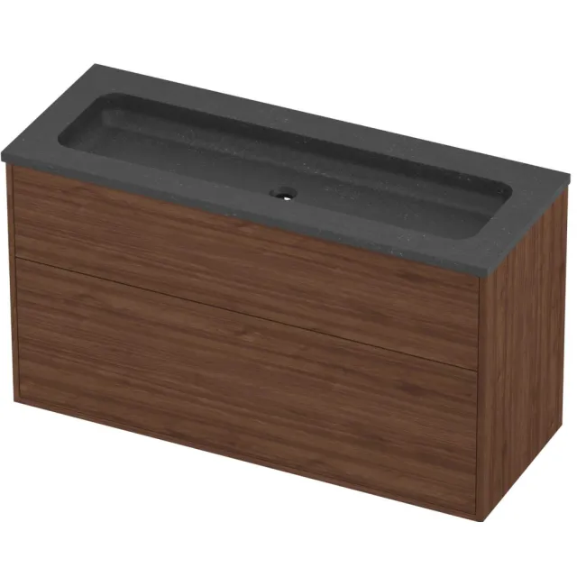 Proline Rollo Badmeubelset Hardsteen Elegant Zonder Gat 120x46x67 cm Blue Stone Indian Walnut Houtlook