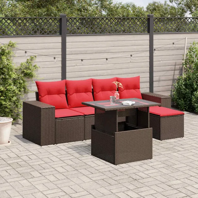 vidaXL 6-delige tuinbankset met kussens, bruin polyrotan, foto 2