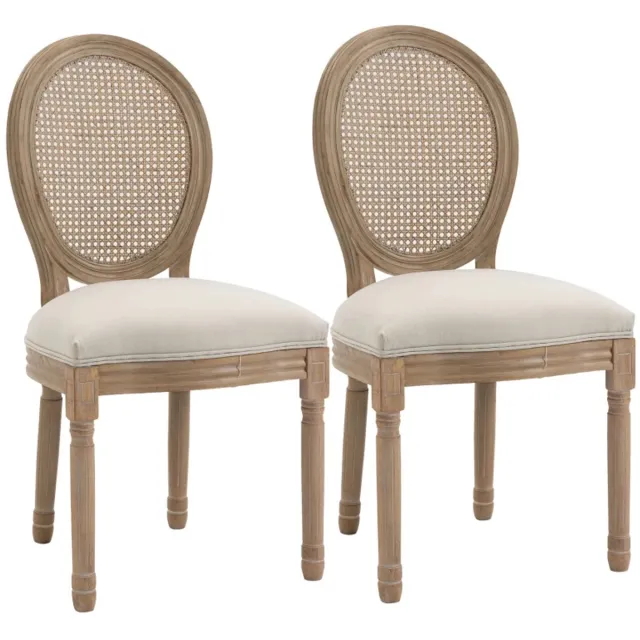 ZYLARO Eetkamerstoel - Set Van 2 - Gestoffeerde Stoelen - Weens Riet - Massief Hout - 49 x 56 x 96 cm - Crèmewit En Naturel crèmewit + naturel