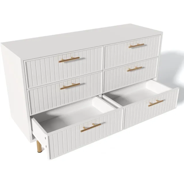 Ropilly Ladekast met 6 lades - 75 x 120 x 40 cm - Witte ladekast met metalen poten en gouden handgrepen - Voor slaapkamer en woonkamer