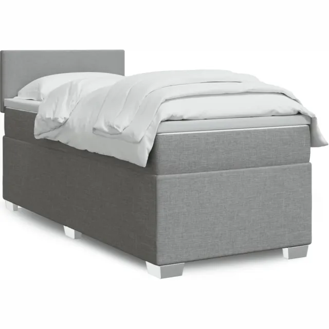 vidaXL Boxspring met matras stof lichtgrijs 90x200 cm grijs