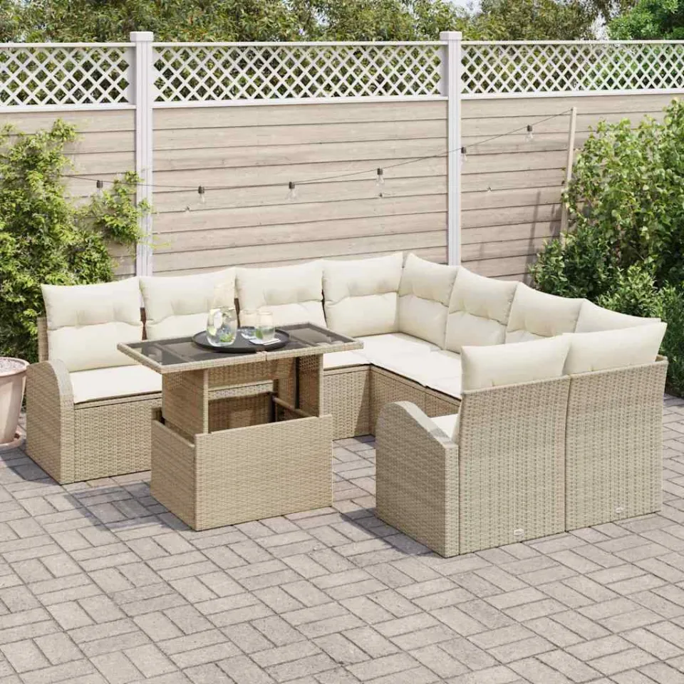 vidaXL Tuin Sofa Set 9 st Beige poly rattan, foto 3