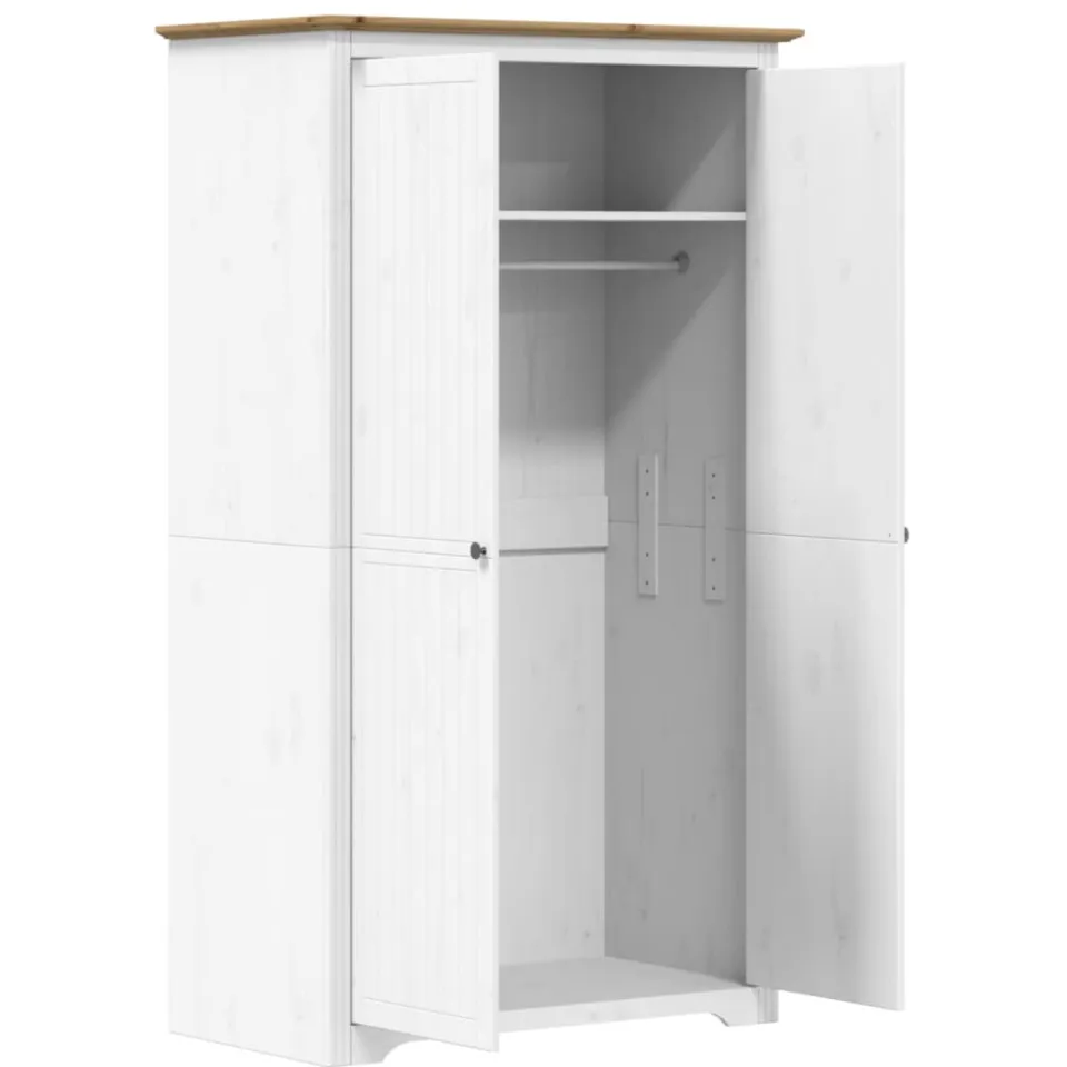vidaXL Kledingkast BODO 99x53,5x173 cm massief grenenhout wit bruin, foto 4
